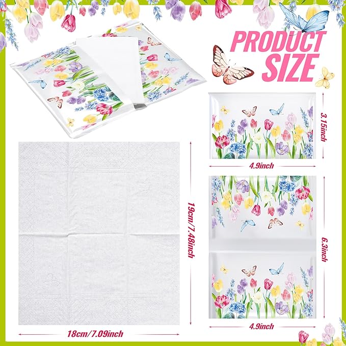 50 Pack Summer Tulips Floral Pocket Tissues Individual Packs Bulk 3 Ply Tulips Flower Wallet Travel Facial Tissues for Summer Wedding Party Supplies