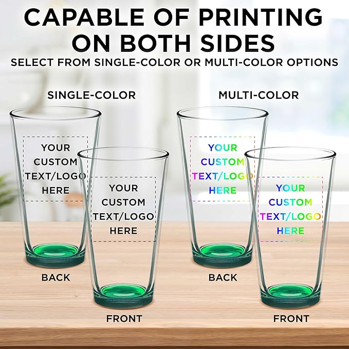 Custom Arc Pint Glass 16 oz. Set of 10, Personalized Bulk Pack - Beer Glasses, Heavy Duty Drinkware - Green