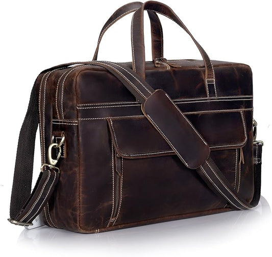 HLC 18 Inch Full Grain Leather Briefcase messenger shoulder bags for men and women
