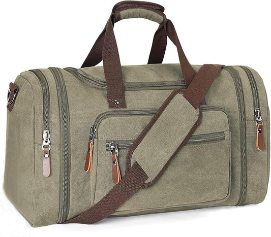 Sechunk Duffle Bag Canvas Large Outdoor Shoulder Bag Overnight Handbag Travel Tote Luggage Weekender Bag