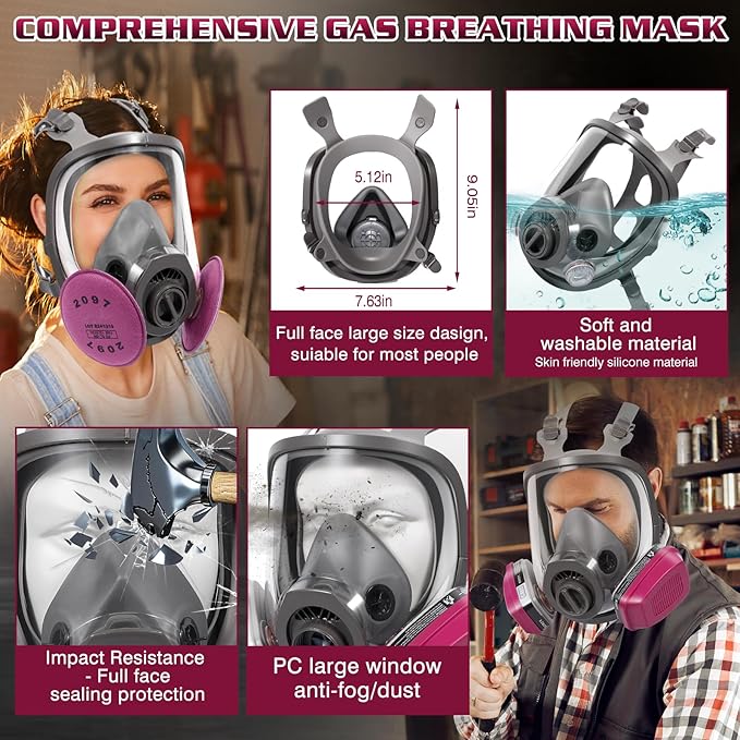 Gas Masks Survival Nuclear and Chemical - Reusable Full Face Respirator Gas Mask with Activated Carbon Filter