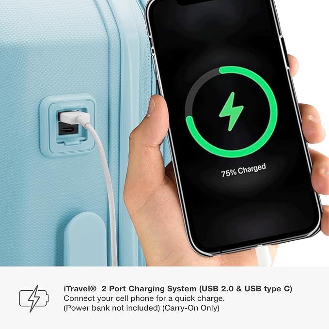 Traveler's Choice Pagosa Indestructible Hardshell Expandable Spinner Luggage, Baby Blue, 3-Piece Set (22/26/30)