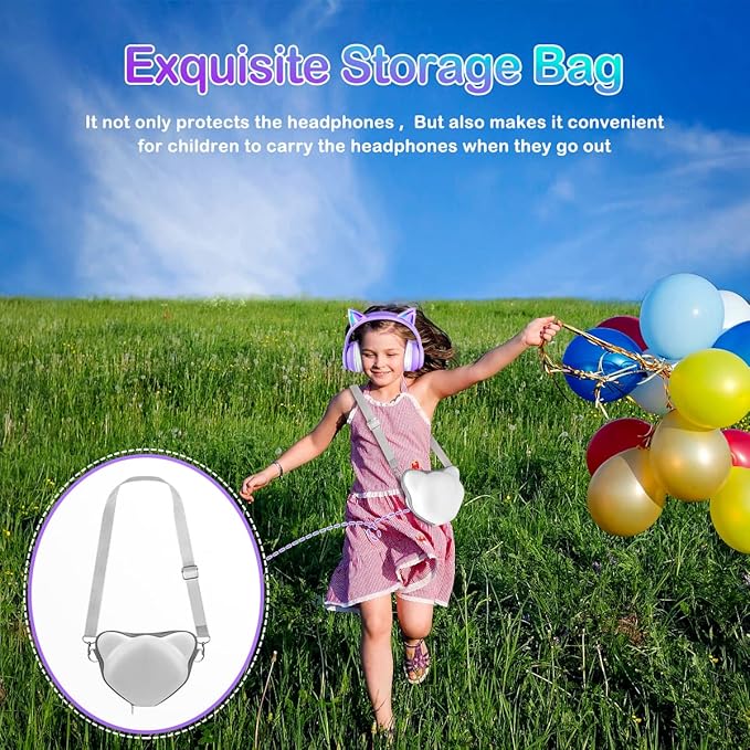 LOBKIN Bluetooth 5.4 Kids Headphones with Case - RGB LED Light Up Cat Ears Foldable Adjustable Over Ear Headphone Support Wireless or 3.5mm Wired Mode for Toddler & Girls & Boys Teens