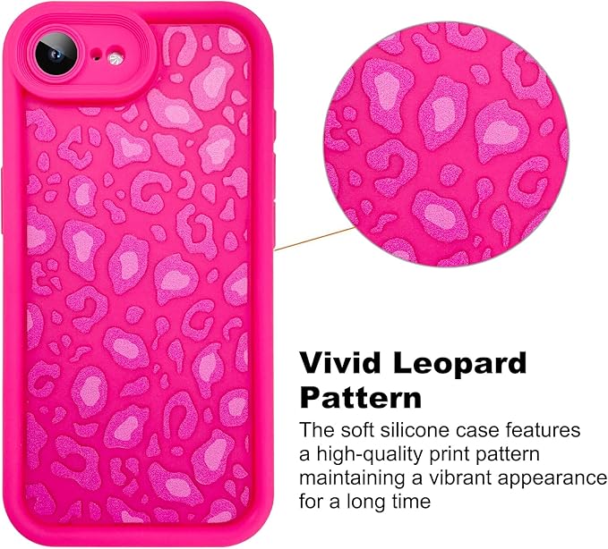 KANGHAR Case for iPhone 16e Leopard Printed Pattern Cute Cheetah Phone Case Soft TPU Shockproof Protective Cover for iPhone 16e 6.1 Inch Hot Pink