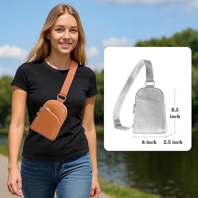 INICAT RFID Blocking Sling Bag Leather Crossbody Bags for Women Fanny Pack Cross Body for Woman Chest Bag for Travel 1.9L