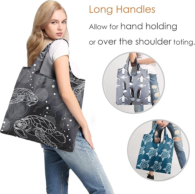 BeeGreen Animal Lover Reusable Grocery Bags | Foldable Tote Bags with Handles, Reusable Gift Bulk 6 Set for Women, Heavy Duty Washable Polyester Travel & Shopping Basket