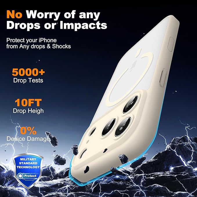 Case for iPhone 17 Pro 6.3'' Compatible with Magnetic Mag-Safe Charging [Camera Control Button] [Camera Protection] Matte Translucent Military Grade Shockproof Phone Case, White