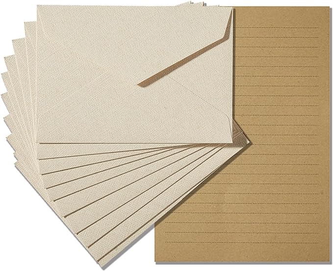 Tuhangcc Stationery Writing Paper and Envelopes Set with Jute Rope 4 X 6 for Writing Letter, (20 Best Paper with 10 Heavyweight envelopes),by Better Gift Office Products (Ivory White)