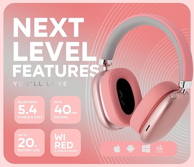 P959 Wireless Gaming Earbuds – Bluetooth 5.3 Stereo Headphones with Mic, Touch Controls, Long Battery, IPX6 Waterproof, Ergonomic for Music, Sports & Travel (Pink)