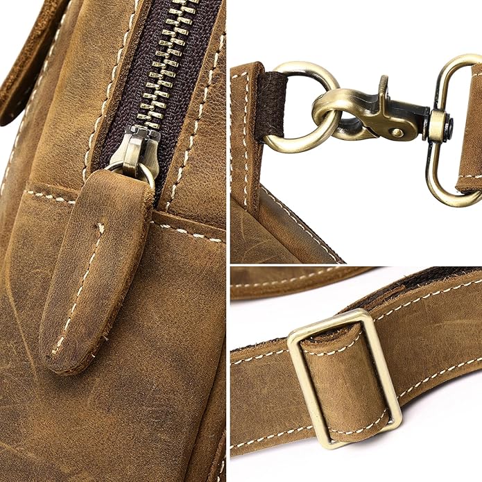 Genuine Leather Sling Bag for Men Women Backpack Chest Shoulder Satchel Crossbody Bags Casual Outdoor Daypack