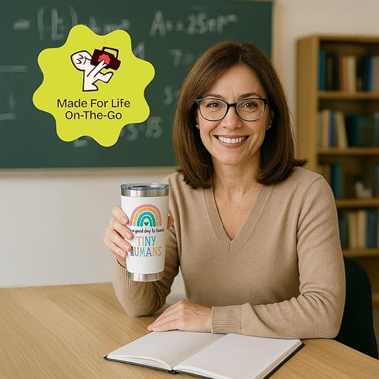 KLUBI Teacher Appreciation Gifts for Women - It's a Good Day To Teach Tiny Humans 20oz White Tumbler Gift for Kindergarten, High School, Pre K, Elementary, Middle and Preschool Teachers Week Present