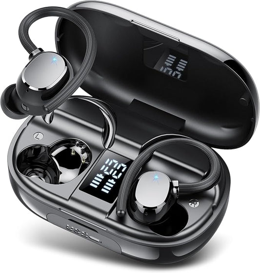 Ear Buds Wireless Bluetooth Earbuds Sport 2025 New Bluetooth 5.3 Headphones with LED Display 128H Playtime Powerful Bass Over Ear Earphones with Earhooks IP7 Waterproof for Gym/Running/Workout