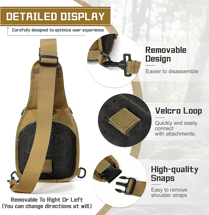 Tactical Chest Pack Backpack, Carry Shoulder Sling Bag for Men, Waterproof Military Cross-body Molle Backpack for Outdoor, Range, Travel, Hiking, Khaki