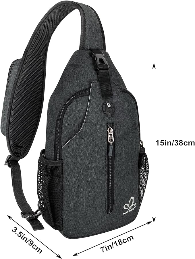 WATERFLY Crossbody Sling Backpack Sling Bag Travel Hiking Chest Bag Daypack
