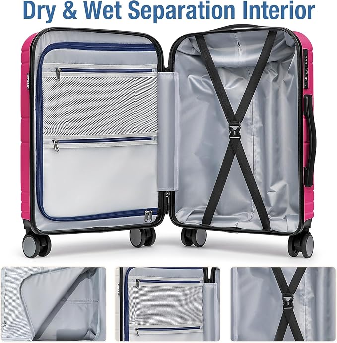 KYME Carry On Luggage 22x14x9 Airline Approved with TSA Lock Hard Shell Carry On Suitcase Lightweight Suitcases with Wheels Small Luggage for Men Women,Carry-On 20 Inch,Magenta