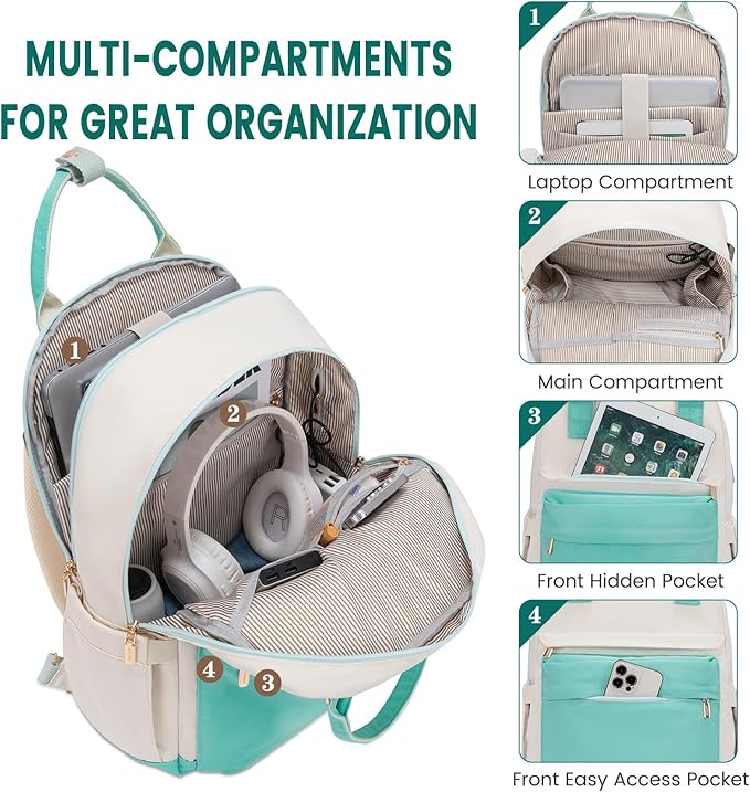 LOVEVOOK Laptop Backpack for Women 15.6 Inch Laptop Bag with USB Port, Fashion Waterproof Backpacks Teacher Nurse Stylish Travel Bags Vintage Daypacks for College Work