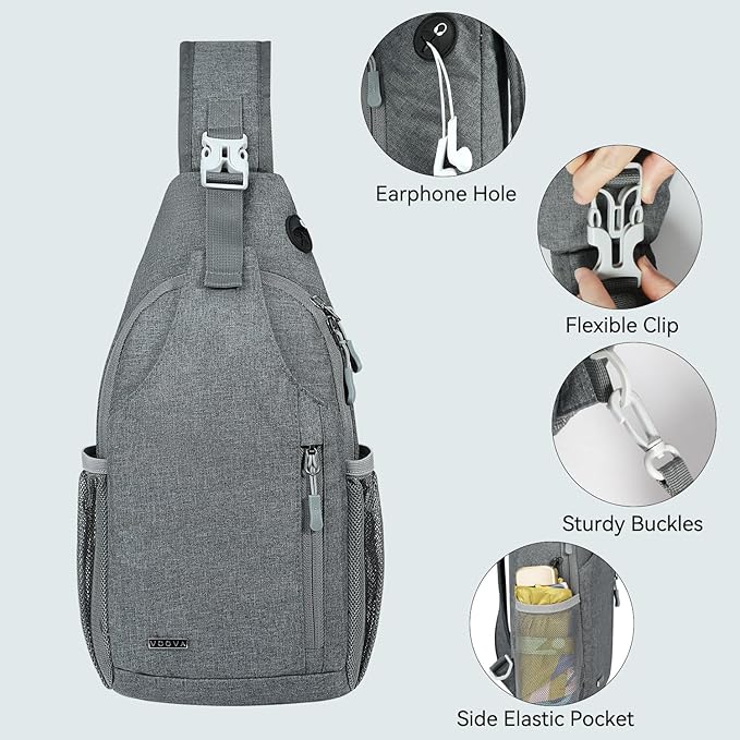 Voova Crossbody Sling Backpack Sling Bag for Men Women, Travel Hiking Chest Bag Daypack, Small over the Shoulder Backpack