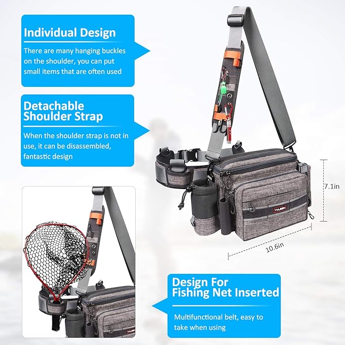 YVLEEN Sling Fishing Tackle Bag - Outdoor Tackle Box - Water-Resistant Waist Bag Cross Body Fly Fishing Sling Pack