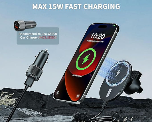 Car Phone Holder 2Pack,15W-Qi Fast Charging Cell Phone Holder for Your Car with QC3.0 Car Charger,Car Mount & Dashboard Windshield Air Vent Mount for iPhone 17/16/15/14/13/12/11 Pro Max,Samsung Galaxy