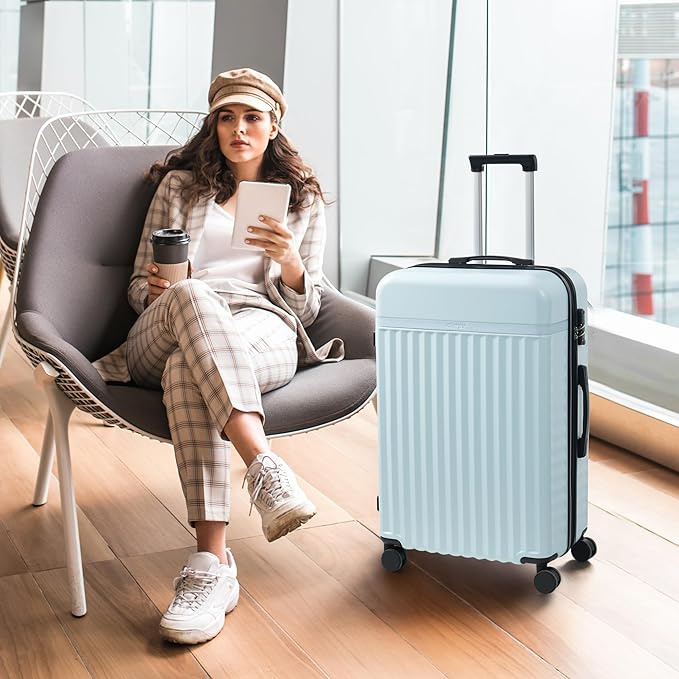 Merax Luggage Sets 3 Piece, Durable Hardshell Suitcase with Double Spinner Wheels and Handle Bags,Lightweight Carry on Luggage with TSA Lock,20+24+28,Light Blue