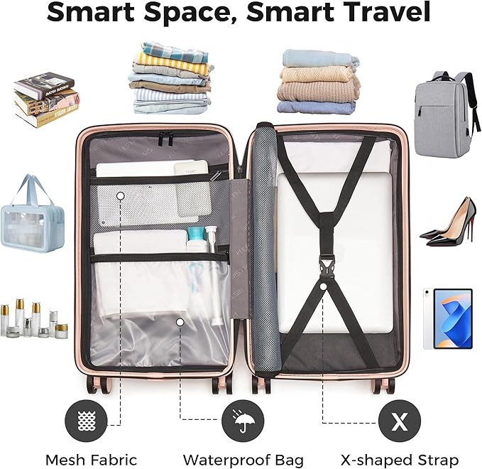 20 Inch Carry On Luggage, Hardside Lightweight Spinner Suitcase with TSA Lock, 22x14x9 Airline Approved Hard Shell Travel Suitcase with Wheels, Scratch Resistant (Pink, 20 Inch)