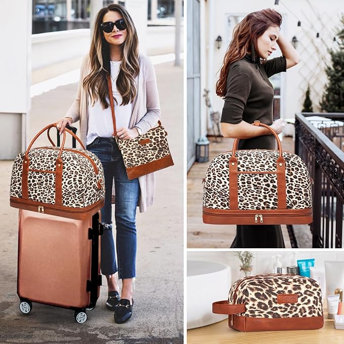 Weekender Bag for Women Canvas Overnight Bag Large Travel Tote Bag Carry on Shoulder Duffle Bag With Shoe Compartment,Perfect for Travel/Daily Use/Birthday Gift …