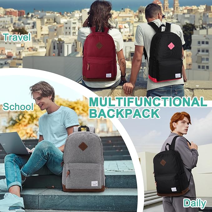 Backpack for Men Women,VASCHY Classic Water-resistant Lightweight Travel School Backpack Casual Daypack