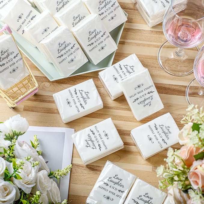 50 Pack Happy Tears Tissues Packs for Wedding Bulk Facial Tissues Items for Guests Welcome Bags Pocket Paper 3 Ply Individual Mini Travel Tissue Packs for Wedding Graduation Party Ceremony(Classic)