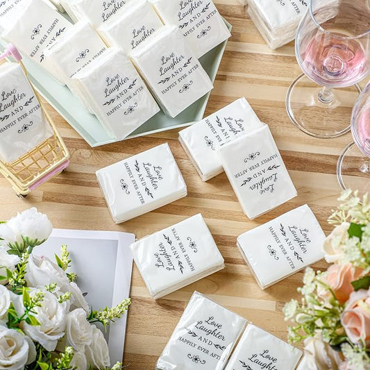 50 Pack Happy Tears Tissues Packs for Wedding Bulk Facial Tissues Items for Guests Welcome Bags Pocket Paper 3 Ply Individual Mini Travel Tissue Packs for Wedding Graduation Party Ceremony(Classic)