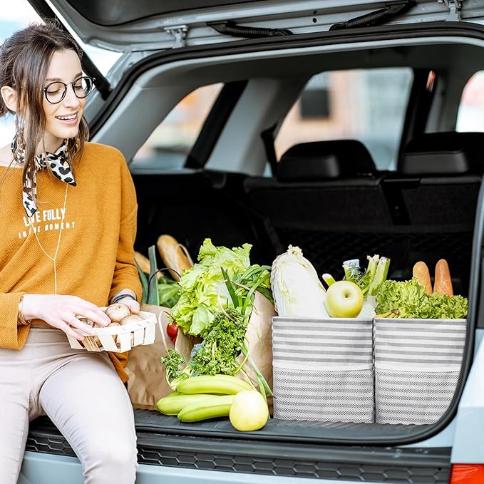 Lifewit Extra Large Tote Bag, Reusable Grocery Bags with Metal Wire Frame and Handles, Standing Utility Foldable Shopping Bags for Storage, Picnics, Beach, Pool, Laundry, Car, Camping, 1 Pack, Grey