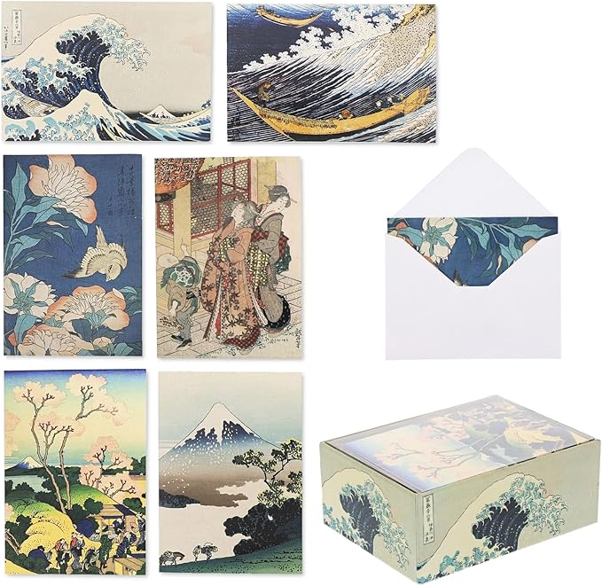 The Gifted Stationery Assorted Greeting Card Box - Blank Interior Note Cards & Envelopes - Hokusai Japanese Stationery for Thank You & Birthday Notes - All-Occasion Greetings - 36 Count, 3.5 x 5 In