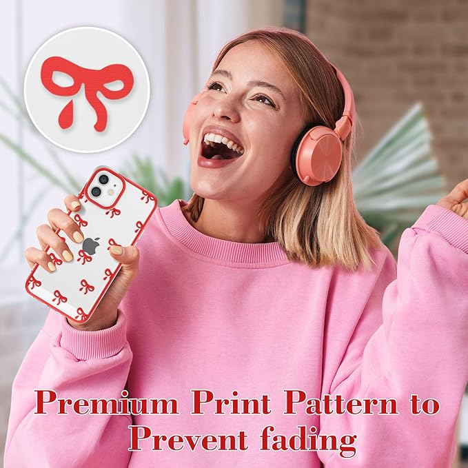 EYZUTAK Case for iPhone 11, Clear Cute Ribbon Bowknot Pattern Aesthetic Transparent Phone Case Raised Camera Protection Stylish Slim Soft Durable TPU Protective Cover for Women Girls - Red