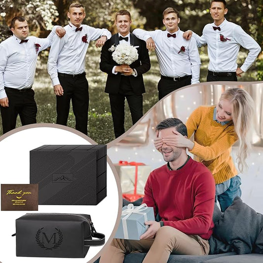 Personalized Gifts Travel Toiletry Bag for Men Engraved Initial PU Leather Waterproof Shaving Bag for Toiletries Accessories Fathers Day Birthday Gift for Men Dad Husband Son, Black B