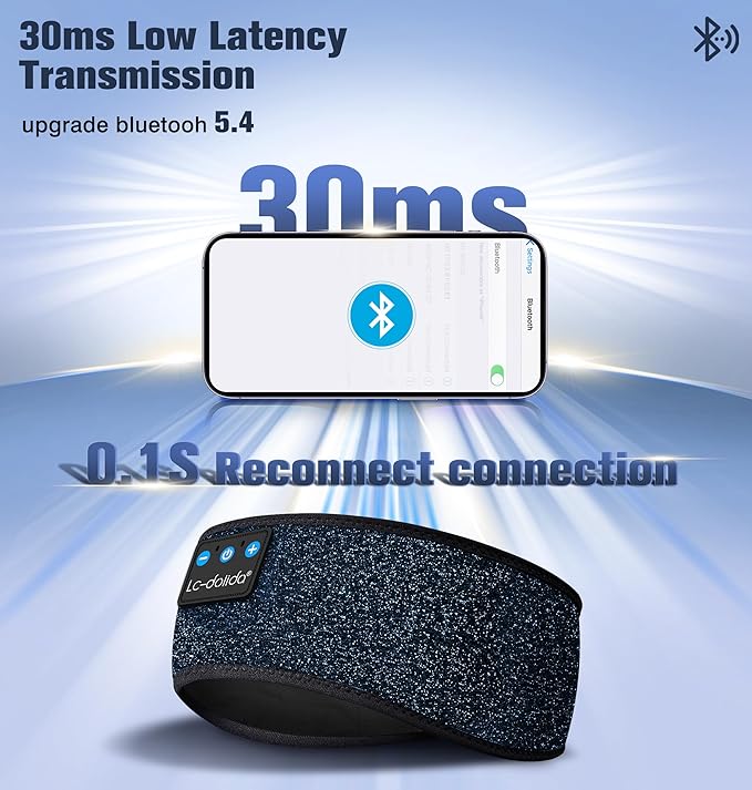 LC-dolida Headband Headphones Bluetooth 5.4 Headband, Sleep Headphones with Ultra-Thin HD Stereo Speaker, Sleep Headband Earphones Wireless for Workout Yoga Insomnia Running Meditation Gifts