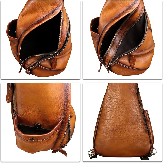 Genuine Leather Sling Bag for Men and Women Leather Sling Backpack Purses Chest Bag Crossbody Shoulder Fanny Bag