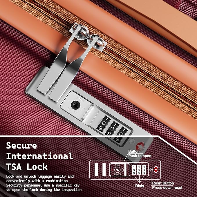 Melalenia Luggage Sets 3 Piece, Hard Shell Carry on Suitcase with Spinner Wheels and TSA Lock, Travel Lightweight Luggage Set for Women, Red Brown