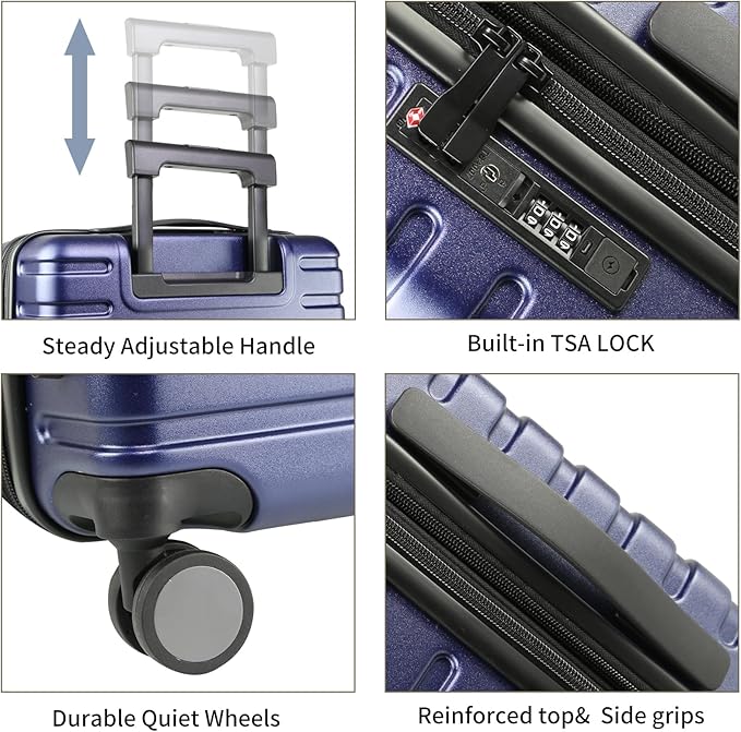 EMPSIGN Carry On Luggage with Spinner Wheels, Hard Shell Carry-On Expandable Suitcase 21x14x9 Airline Approved & Built-in TSA Lock, Durable Travel Rolling Suitcase, Carry-On 20-Inch, Navy