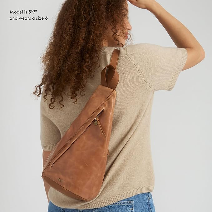 The Sak Geo Sling Backpack in Leather, Convertible Design, Tobacco