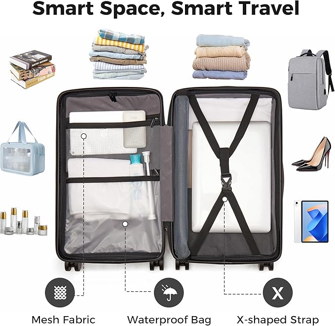 20 Inch Carry On Luggage, Hardside Lightweight Spinner Suitcase with TSA Lock, 22x14x9 Airline Approved Hard Shell Travel Suitcase with Wheels, Scratch Resistant (Black, 20 Inch)