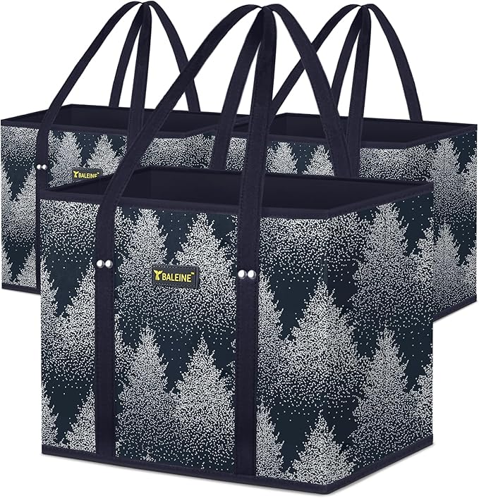 BALEINE 3Pk Reusable Grocery Bags, Foldable Shopping Bags for Groceries with Reinforced Bottom & Handles (Frost Abies)