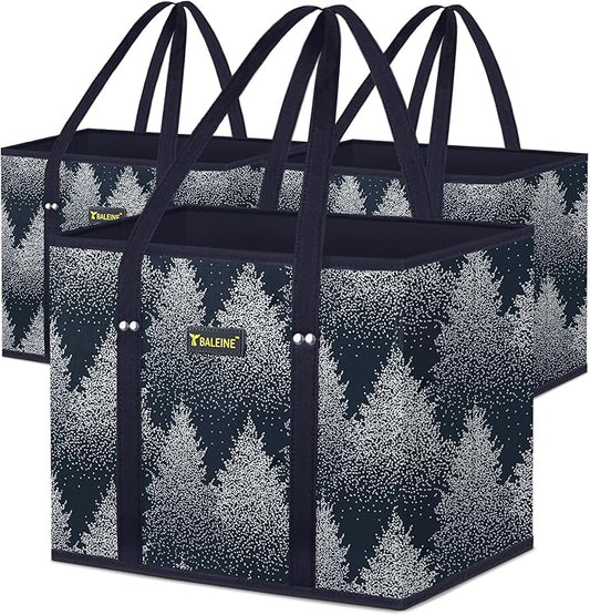 BALEINE 3Pk Reusable Grocery Bags, Foldable Shopping Bags for Groceries with Reinforced Bottom & Handles (Frost Abies)