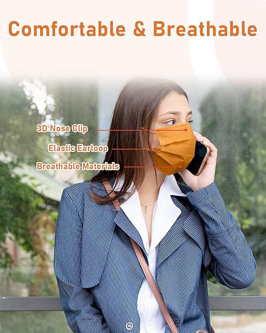 Face Masks Disposable 100 Pack, 4 Ply ASTM Level 3 Medical Grade, Breathable for Adult Outdoor Protection, Individually Wrapped for Home, School & Office, Golden Grove