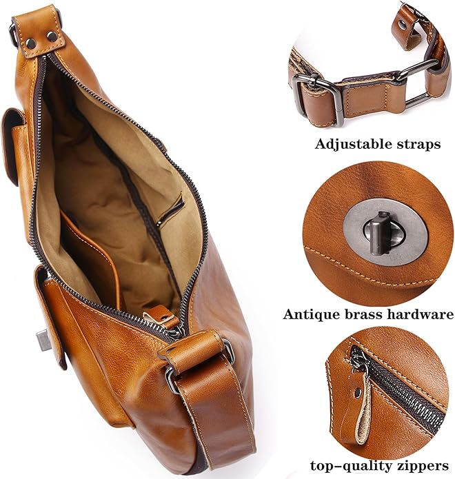 Genuine Leather Sling Bag for Men Women Backpack Chest Shoulder Satchel Crossbody Bags Casual Outdoor Daypack