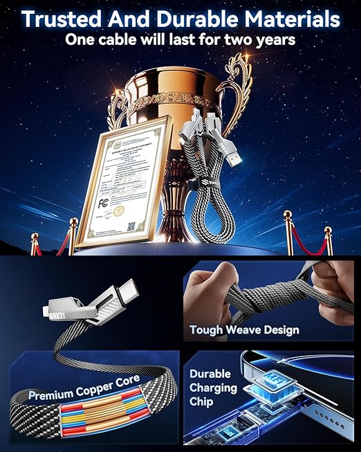 [One is Enough] 4-in-1 Compatible with USB C to Lightning Cable, 60W High-Speed Charging & Fast Data Transfer,CarPlay & Android Auto Support Multi Charger Cord Combo for iPhone/Samsung/iPad,3FT