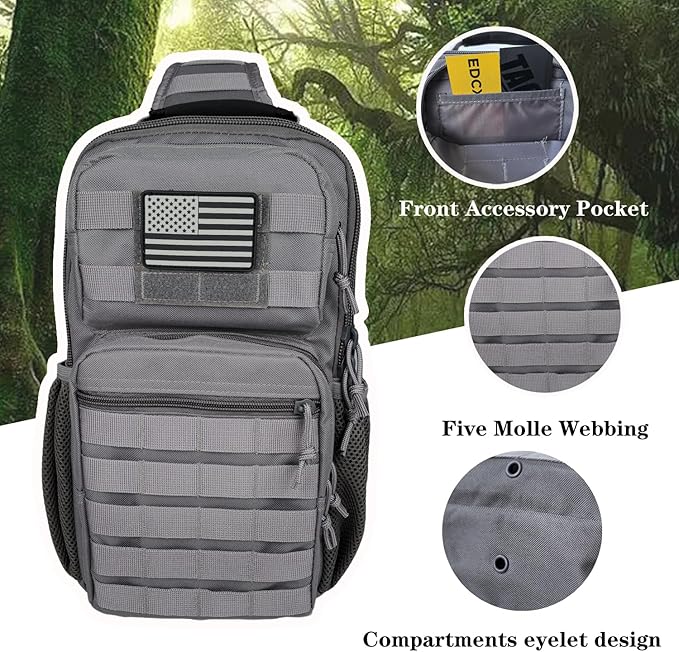 Tactical Shoulder Sling Bag, Small Chest Pack, 13L Backpack for Men Outdoor Sports, Grey