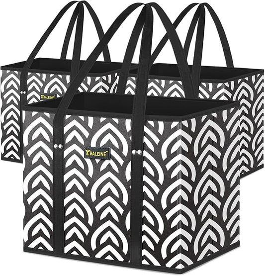 BALEINE 3Pk Reusable Grocery Bags, Foldable Shopping Bags for Groceries with Reinforced Bottom & Handles (Honeysuckle)