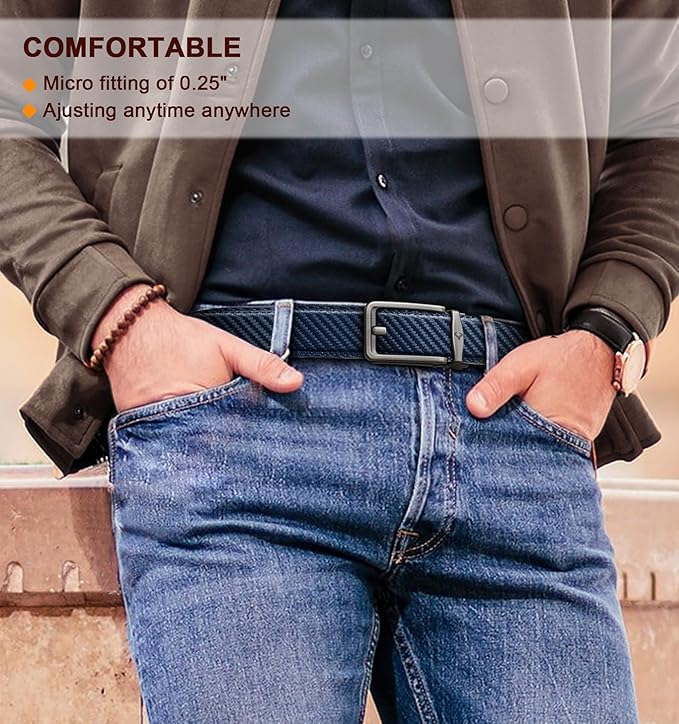 BULLIANT Men Ratchet Belt 2 Pack, Click Sliding Leather Belt Adjustable for Gift Men Dress Casual Jeans 1 3/8,Cut for Fit