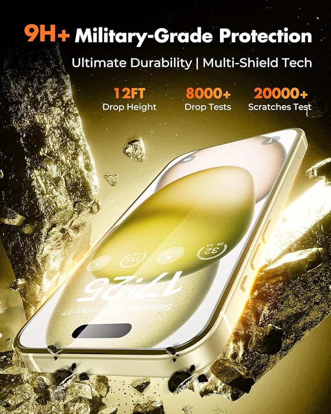 UNBREAKcable 2+2 Pack for iPhone 15 Plus Screen Protector & Lens Protector 【Military-Grade】【Easy Install】【Efficient Night Shot】9H+ Shatterproof Tempered Glass Film,Bubble-Free&Anti-Fingerprint ,Case Friendly-6.7 inch