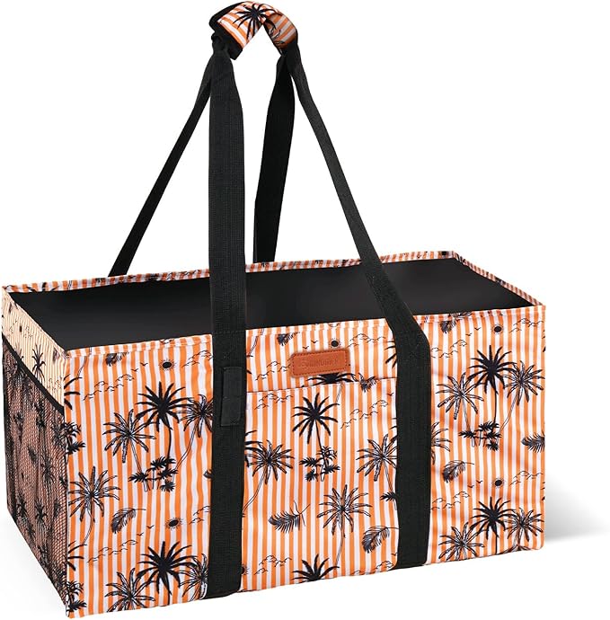 MHOMER Reusable Grocery Bags Extra Waterproof Large Utility Tote Bag with Carrying Handles Foldable Shopping Bags for Storage Space Saving Reinforced Bottom Durable Oxford Fabric Coconut Pattern