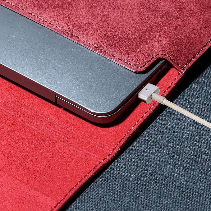 Leather Laptop Sleeve Compatible with MacBook Pro 16 Inch M4 M3 M2 M1 Pro/Max＆MacBook Air 15 Inch M4 M3 M2, Genuine Leather Protective Case Cover,Red